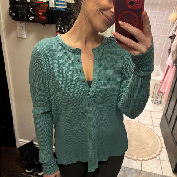 aerie Tops - Aerie Teal Long Sleeve Henley Top